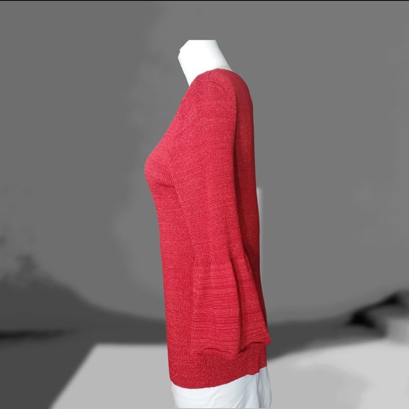 New Directions Sweater Tunic Blouse - Bell Sleeves - Red Sparkle Knit - Size L - Picture 6 of 9